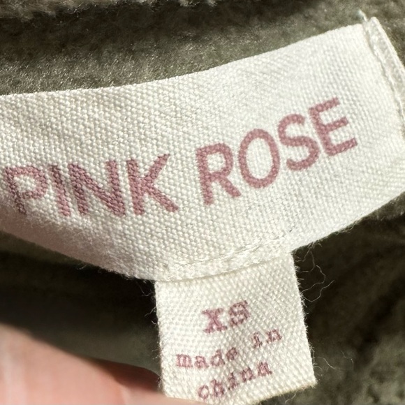 Pink Rose Army Green Faux Fur Sherpa Button Jacket Women Size XS - Picture 14 of 16